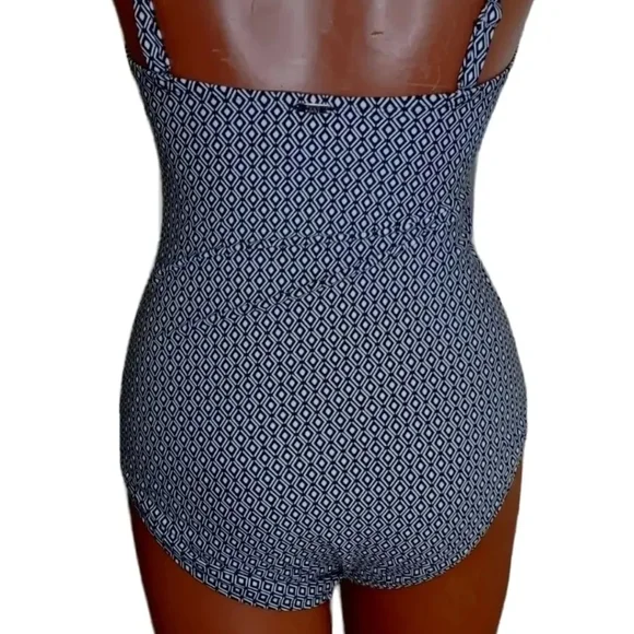 DKNY One piece Swimsuit Black White Diamond Stretchy Woman Med Strapless New - Picture 9 of 12